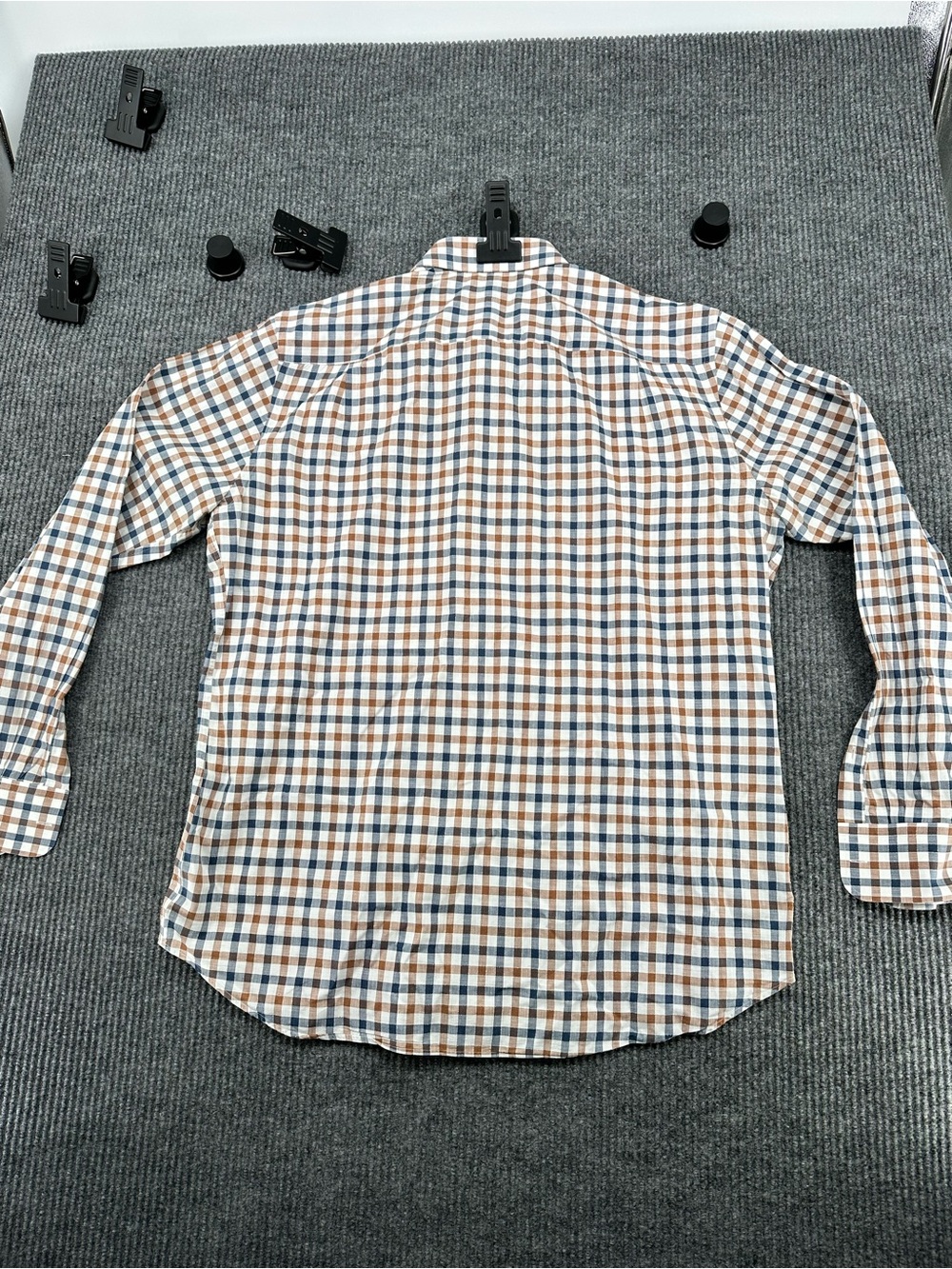 Men's Casual Check Button-Down Shirt - Blue & Brown - Picture 5 of 5